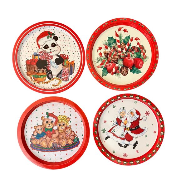 Retro Christmas Metal Cookie Trays Holiday Kitchen Decor Cookie Exchange Swap - Picture 3 of 16